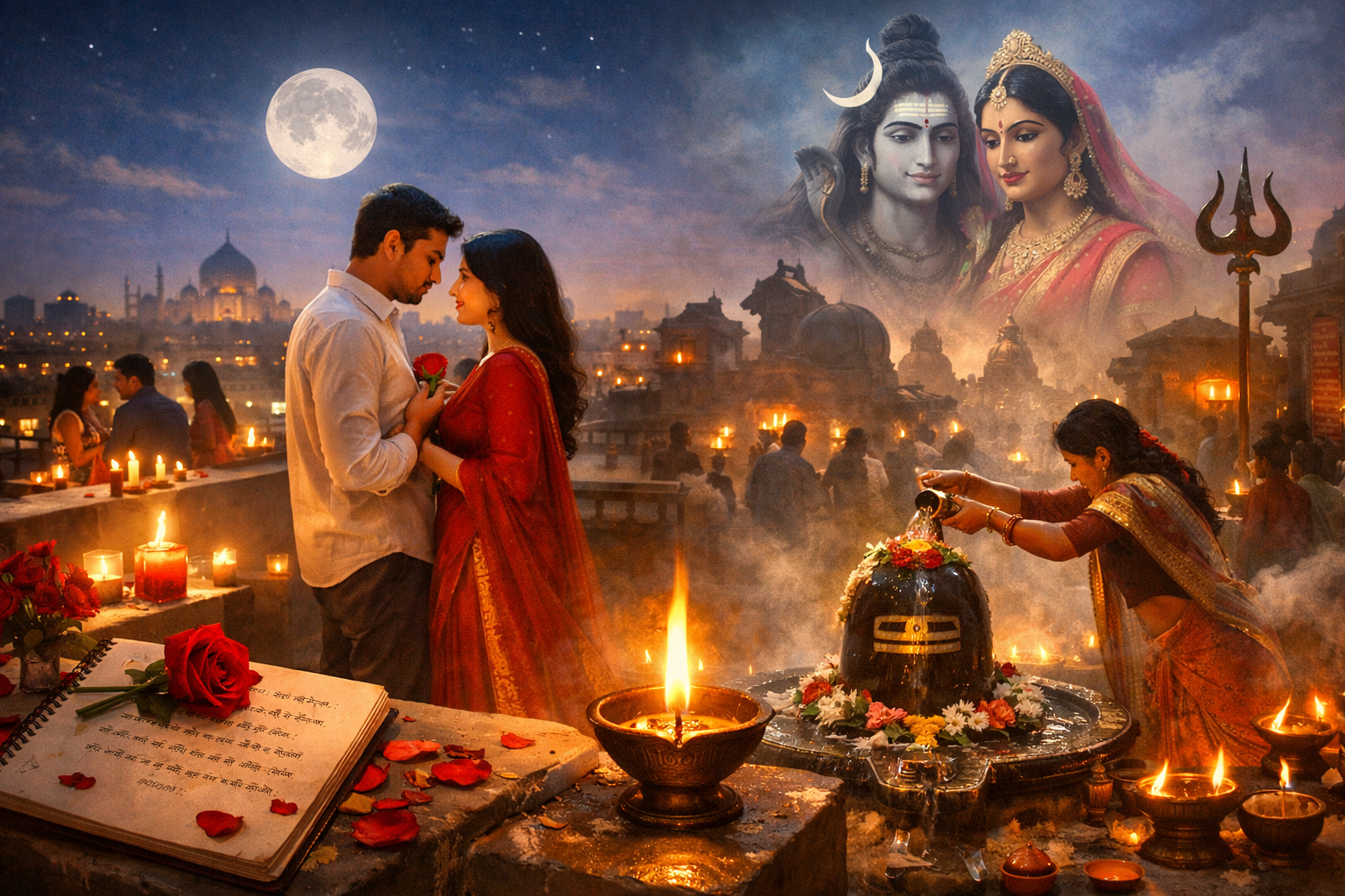 “धड़कनों से ध्यान तक” — वेलेंटाइन की छतों से महाशिवरात्रि के मंदिरों तक